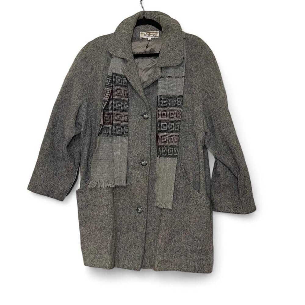 Vintage Wool Coat Gray Oversized 80s Classic Retro